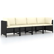  Patio Sofa Black PE Rattan 4-seater Removable Covers Square - €329,06 EUR
