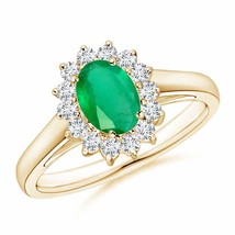 ANGARA Princess Diana Inspired Emerald Ring with Diamond Halo in 14K Gold - £723.83 GBP