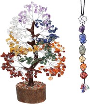 Seven Chakra Gemstone Tree with 7 Tumble Stones Car Hanging Ornaments Gift Decor - £60.28 GBP