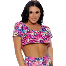 Floral Print Crop Top Cold Shoulder Cut Out Sleeves Flowers Pink 338526 ... - £23.35 GBP