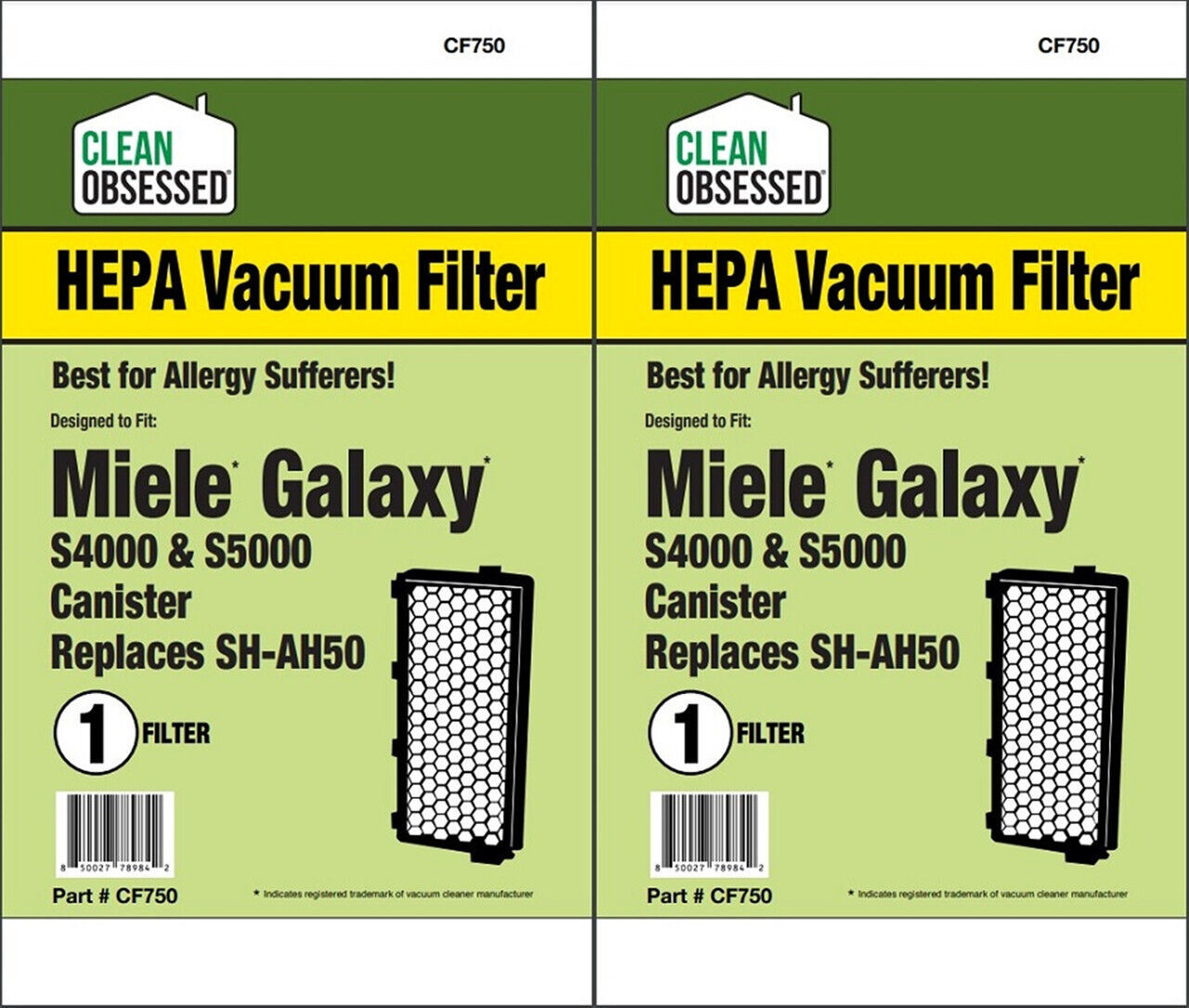 CF750 2 Miele S4 Galaxy HEPA Filters sh-ah50 S-4000 S-5000 - £31.93 GBP