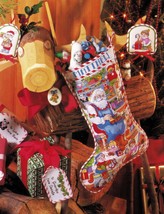 Cross Stitch Santa&#39;s Workshop &amp; Holiday Toy Shelf Christmas Stocking Pat... - $9.99