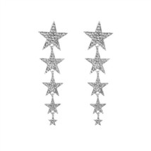 Rhinestone Stars Long Style Women Fashion Earrings - Silver - £7.90 GBP