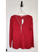 Soft Surroundings Valentina Zip Sweater Size Medium Sangria Red Gold Zip... - $701.09 MXN