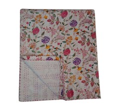 Floral Print Kantha Block Print Bed Cover Handmade Kantha Bedding Kantha Gudari  - £38.88 GBP+