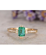 2.5ct Green Emerald Cut Solitaire with Round Diamond Ring 14k Yellow Gol... - $90.87