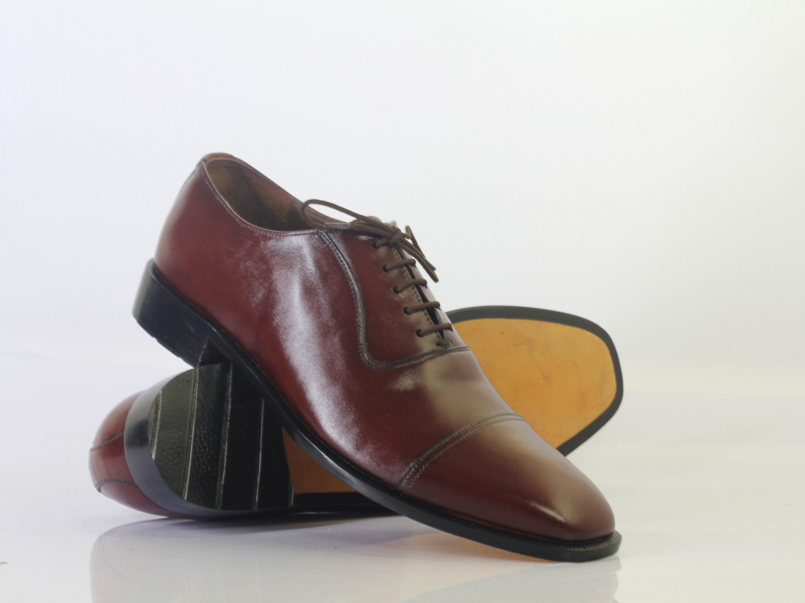 Handmade Men Burgundy Cap Toe Leather Formal Shoes, Men Designer Dress Shoes
