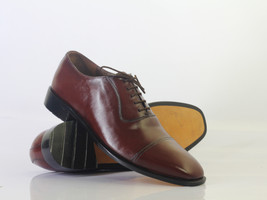 Handmade Men Burgundy Cap Toe Leather Formal Shoes, Men Designer Dress Shoes - £115.87 GBP+