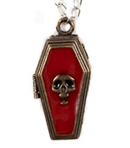 Gothic Skull Coffin Poison Locket Pendant Necklace Message Box Vampire Jewelry - £9.65 GBP