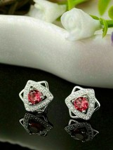 1.50Ct Round Cut Red Garnet Solitaire Stud Earrings 14K White Gold Finish - £123.41 GBP