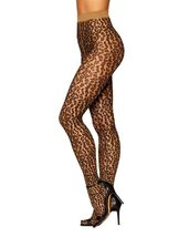 SHEER TWO TONE KNITTED LEOPARD PANTYHOSE WITH SOFT WAISTBAND - $24.99