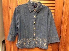 Original TY Wear Cotton Denim Embroidered Blue Jean Jacket Shirt Sz 16W - £10.23 GBP