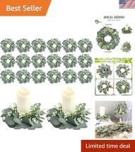20 Pcs Wedding Candle Rings Green Eucalyptus Leaves Wreaths Artificial L... - $78.54