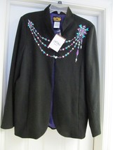 BOB MACKIE Wearable Art Jacket Coat Rayon Blend Bead Embellished Black L NEW - £29.03 GBP