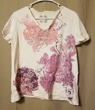 Nicole Miller - Floral Design Embellished Ss T-Shirt Size L DC17 - £9.29 GBP