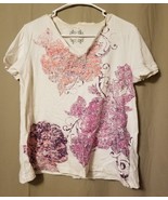 NICOLE MILLER - Floral Design Embellished SS T-Shirt Size L     DC17 - £9.10 GBP