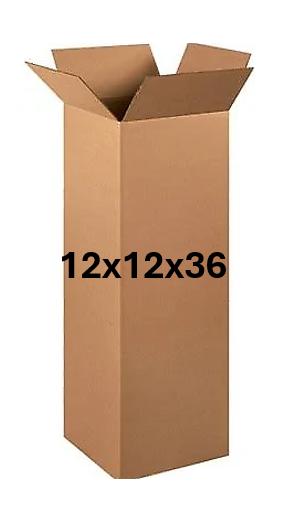 12&quot; x 12&quot; x 36&quot; CARDBOARD BOX - 200 lb - SINGLE BOX - TALL - $9.50