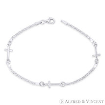 Latin Cross &amp; 2mm Bismark Link Chain Italy Charm Bracelet in 925 Sterling Silver - $29.99