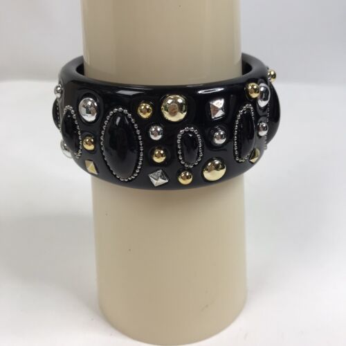Express Black Bangle Bracelet Plastic Embellished Chunky Retro Y2K 2000s - $9.89