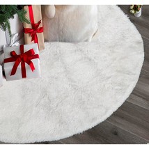 48 Inch Faux Fur Christmas Tree Skirt White Shiny Plush Skirt For Merry ... - $44.99