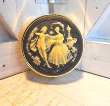 Vintage Metal Pill Box Purse Pocket Container Victorian Man Woman Couple Scene - £8.69 GBP