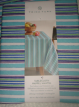 TRINA TURK Surfboard Stripe Tablecloth 60x84 and Set/4 Placemats Blue/Gr... - $32.50