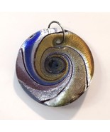 Dichroic Glass Pendant Charm Round Blue Silver Yellow Brown 1.5&quot; - £8.96 GBP