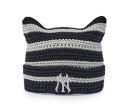 MLB Korea Summer Stripe Meow Cat Beanie Hat NY Yankness Casual Lifestyle... - $59.61
