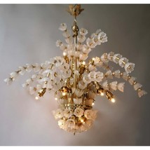 WM2153 Huge Italian Chandelier in Brass with 160 Murano Glass Flowers - $7,244.00