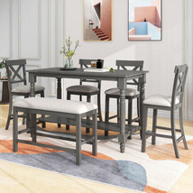 6-Piece Counter Height Dining Table Set Table with Shelf 4 Chairs and Be... - £542.11 GBP