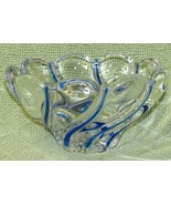 VINTAGE CLEAR BLUE SWIRL DISH CANDY NUT ART GLASS DECORATIVE PATTERN 6&quot; ... - £8.07 GBP