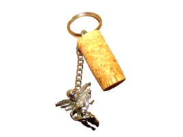 handmade WINE CORK KEY CHAIN w/ANGEL(plastic?) 1.25" diam ring 3 " chain... - $4.00