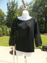 Nwt Talbots Black Top W Sheer Lace Sleeves M - £24.03 GBP