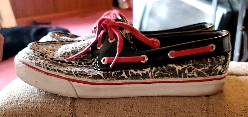 Women&#39;s Size 8M Sperry Shoes Top-Sider Biscayne Sequin Boat Shoe Black/W... - $11.15