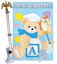 It's a Boy - Applique Decorative Aluminum Pole & Bracket House Flag Set HS115034 - $86.97