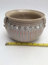 Large Clay Bowl Painted 7&quot;-8&quot; Brown Blue Signed Makers Mark &quot;E&quot; - £7.58 GBP