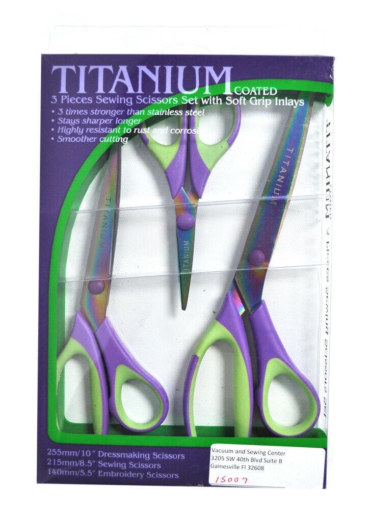 Titanium Coated 3 Piece Sewing Scissors Set with Soft Group Inlays - $20.66