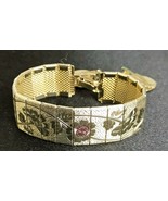 Vintage Two Tone Floral Bracelet 6.5&quot; with 1&quot; Round Clip-On Floral Earrings - £25.40 GBP