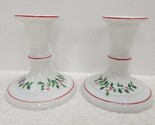 Set of 2 White Porcelain Holly and Berries Christmas Candlestick Holders - $19.30