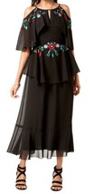 Nanette Lepore Bold Embroidery Midi Dress 8 Medium Black Cut Out Shoulde... - $106.92
