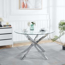 Modern Chrome Glass Dining Table - Cross Metal Leg, Space Saving - $10,671.61 MXN