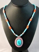 Native American Turquoise Pendant Necklace Algonquin Indian Sterling Silver - £539.72 GBP