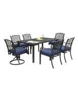 7-Pc Patio Dining Set w/ Navy Cushions - $1,113.30 CAD