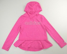 Adidas Hot Pink Hooded Ruffle Hem Long Sleeve T-Shirt Top Youth Girls Size 6 - £14.97 GBP