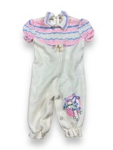 Vtg Kitties Cream Pastel Pink Blue Crochet Ruffles One Piece Jumper Baby... - $18.32