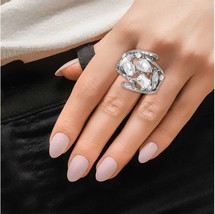 Women Silver Loops and Clear Crystal Rhinestone Stretch Cocktail Fashion Ring - £22.41 GBP