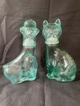 Set of 2 Vintage Retro Clear Glass Cat dog Empoli Genie Decanter Bottle ... - £113.78 GBP