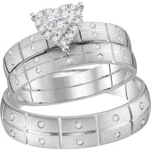 An item in the Jewelry & Watches category: 14kt White Gold His & Hers Round Diamond Heart Matching Bridal Wedding Ring Set