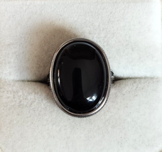 Black Obsidian Solitaire Ring in Stainless Steel (Size 6.0) 25.00 ctw - £14.42 GBP