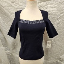 NWT Dana Buchman Women&#39;s Navy Short Sleeved Blouse, Size S  - £90.98 GBP